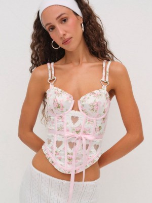 Pink For Love & Lemons Naima Floral Bustier | US-FLYZ28365