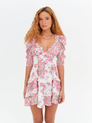 Pink For Love & Lemons Rosalyn Mini Dress | US-EOJD4237