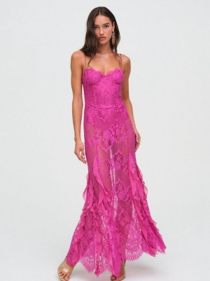 Pink For Love & Lemons Shirley Lace Maxi Dress | US-SAGP35807