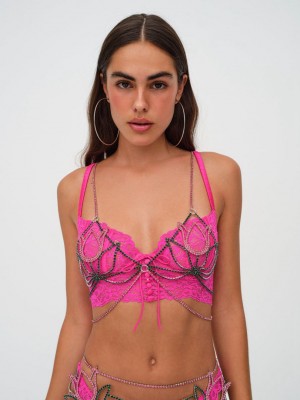 Pink For Love & Lemons Tulip Rhinestone Bralette | US-LPQF61758