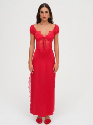 Red For Love & Lemons Casey Maxi Dress | US-VMIT64798