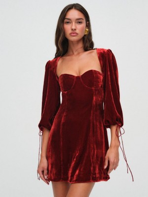 Red For Love & Lemons Nadine Velvet Mini Dress | US-GKCB85641