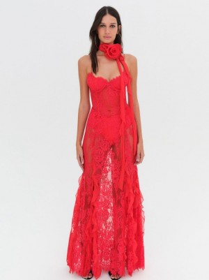 Red For Love & Lemons Shirley Lace Maxi Dress | US-WYUN24530