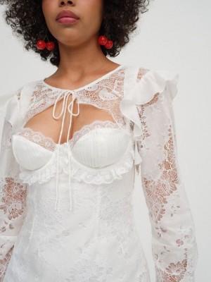 White For Love & Lemons Allira Lace Shrug Top | US-KIRS10923