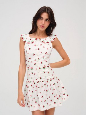 White For Love & Lemons Beaded Cherries Mini Dress | US-EVKU21489