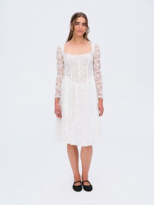 White For Love & Lemons Camdyn Midi Dress | US-VXYS59013