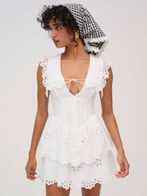 White For Love & Lemons Daisy Eyelet Mini Dress | US-CXHL58473