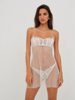 White For Love & Lemons Ellery Glitter Slip Dress | US-KUIR35760