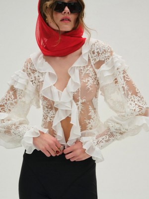 White For Love & Lemons Holiday Lace Blouse | US-KCSL92746