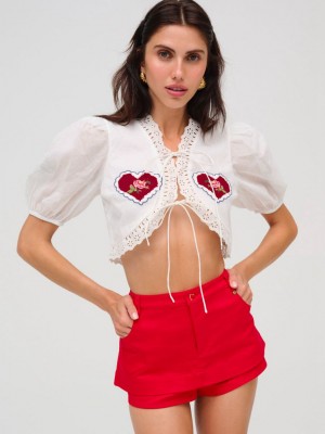 White For Love & Lemons Lipstick Denim Mini Skirt | US-CWFN49726