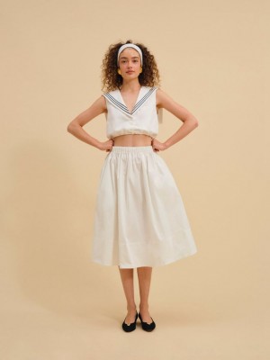 White For Love & Lemons Marella Poplin Midi Skirt | US-YCDR67942