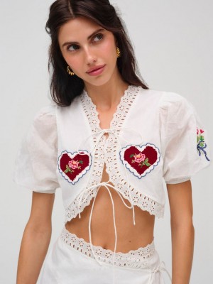 White For Love & Lemons Mi Amore Embroidered Top | US-SXOU32109