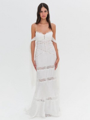 White For Love & Lemons Rita Lace Gown Maxi Dress | US-NBWH64897