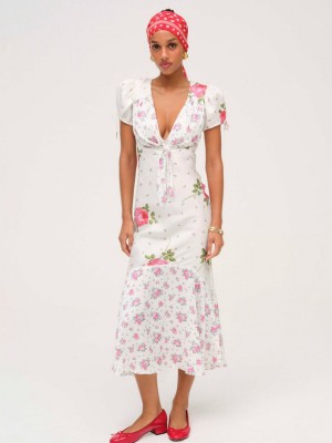 White For Love & Lemons Rosebud Midi Dress | US-AQPY15649