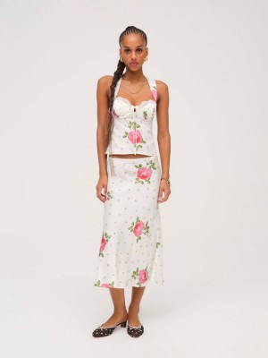 White For Love & Lemons Rosebud Midi Skirt | US-UFCW52394