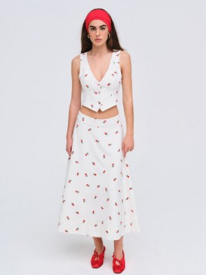 White For Love & Lemons Talia Midi Skirt | US-IABK12673