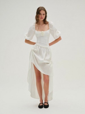 White For Love & Lemons Whipped Cream Taffeta Maxi Dress | US-ARMS7528