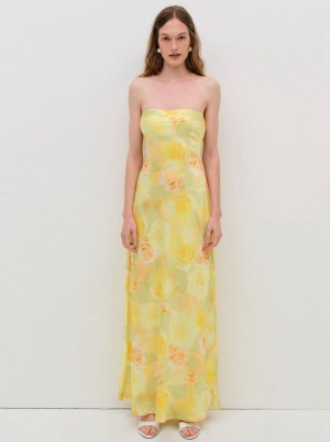 Yellow For Love & Lemons Carla Strapless Maxi Dress | US-BRXO96518