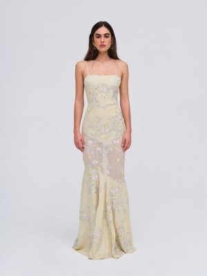 Yellow For Love & Lemons Jacqueline Maxi Dress | US-AZVQ3967