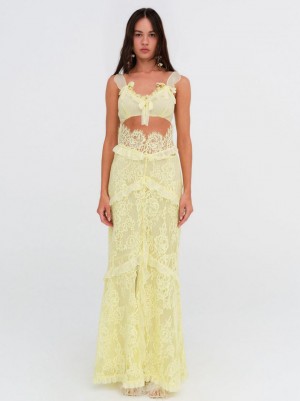 Yellow For Love & Lemons Milena Lace Maxi Dress | US-PIOR93018