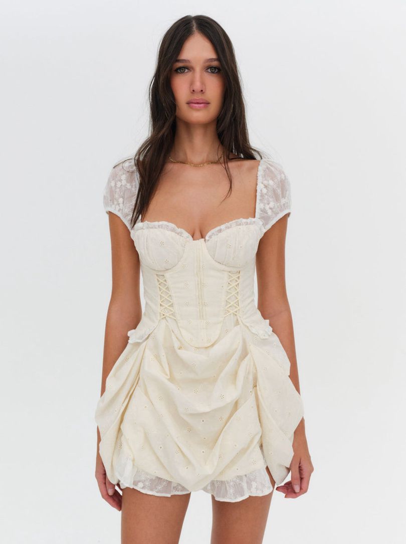 Beige For Love & Lemons Morgan Mini Dress | US-IWDG5349