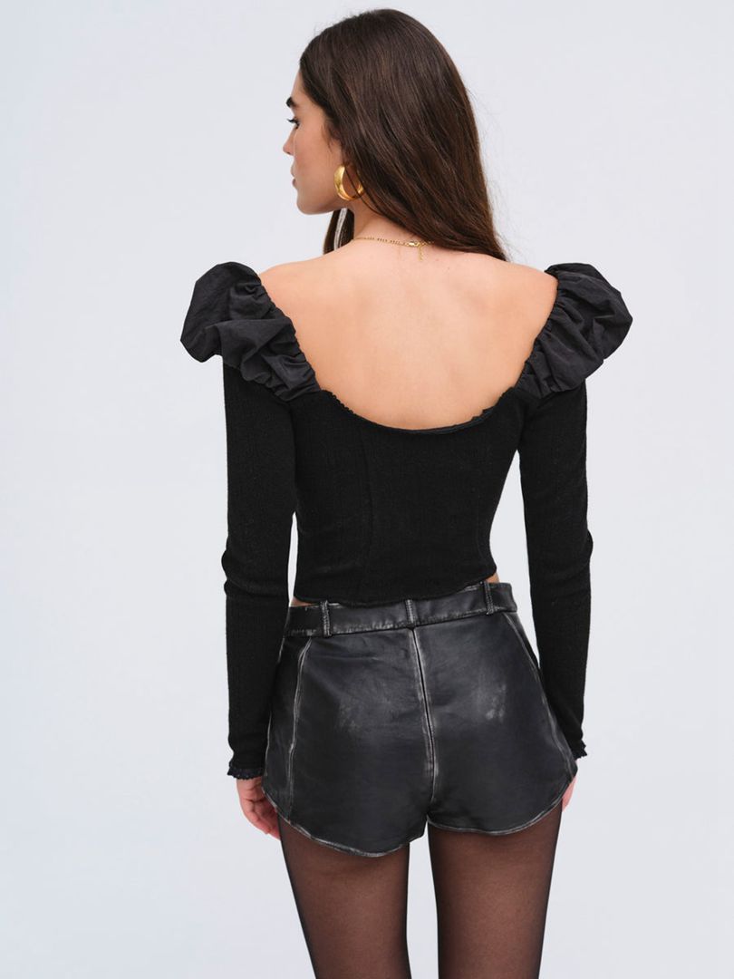 Black For Love & Lemons Aliyah Pointelle Top | US-IYSV47186