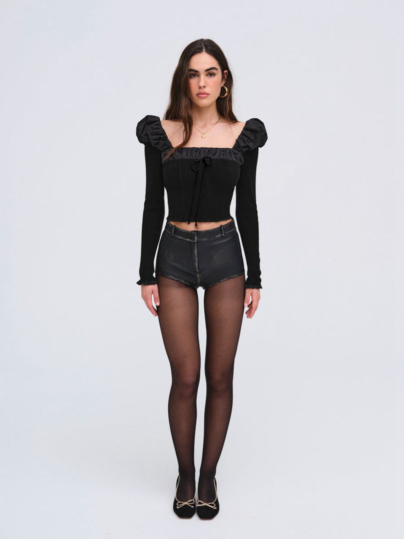 Black For Love & Lemons Aliyah Pointelle Top | US-IYSV47186