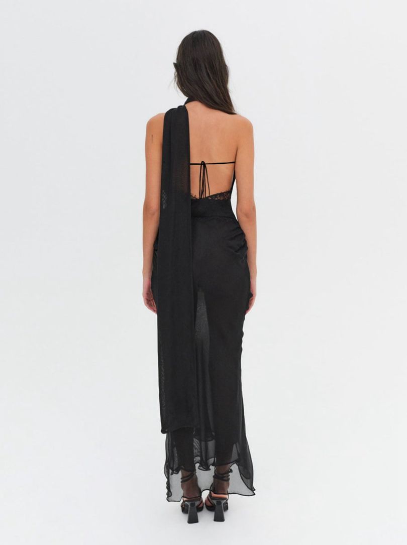 Black For Love & Lemons Angela Chiffon Maxi Dress | US-NESR62074