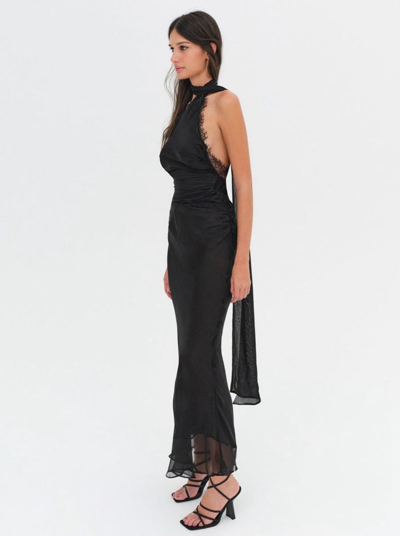 Black For Love & Lemons Angela Chiffon Maxi Dress | US-NESR62074