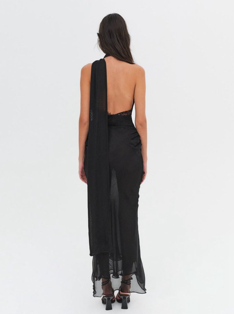 Black For Love & Lemons Angela Chiffon Maxi Dress | US-NESR62074