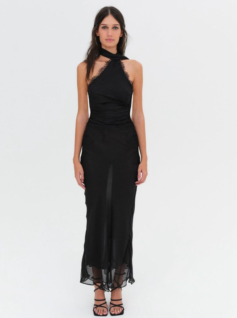 Black For Love & Lemons Angela Chiffon Maxi Dress | US-NESR62074