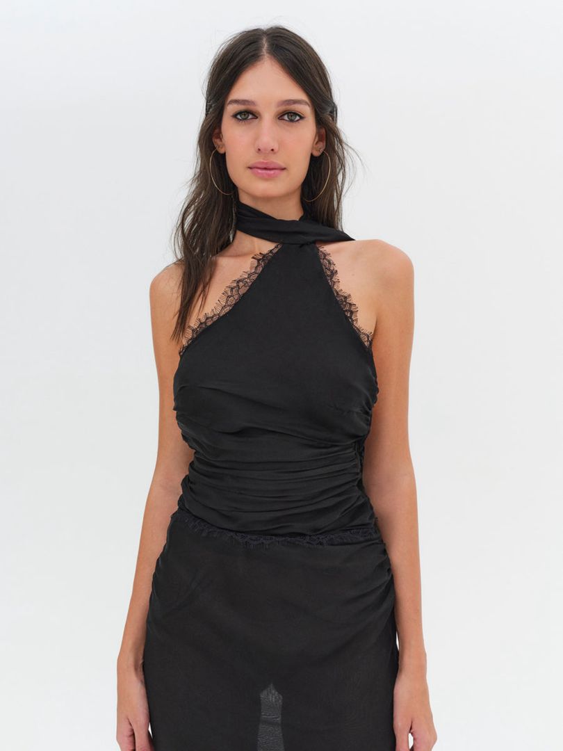 Black For Love & Lemons Angela Chiffon Maxi Dress | US-NESR62074