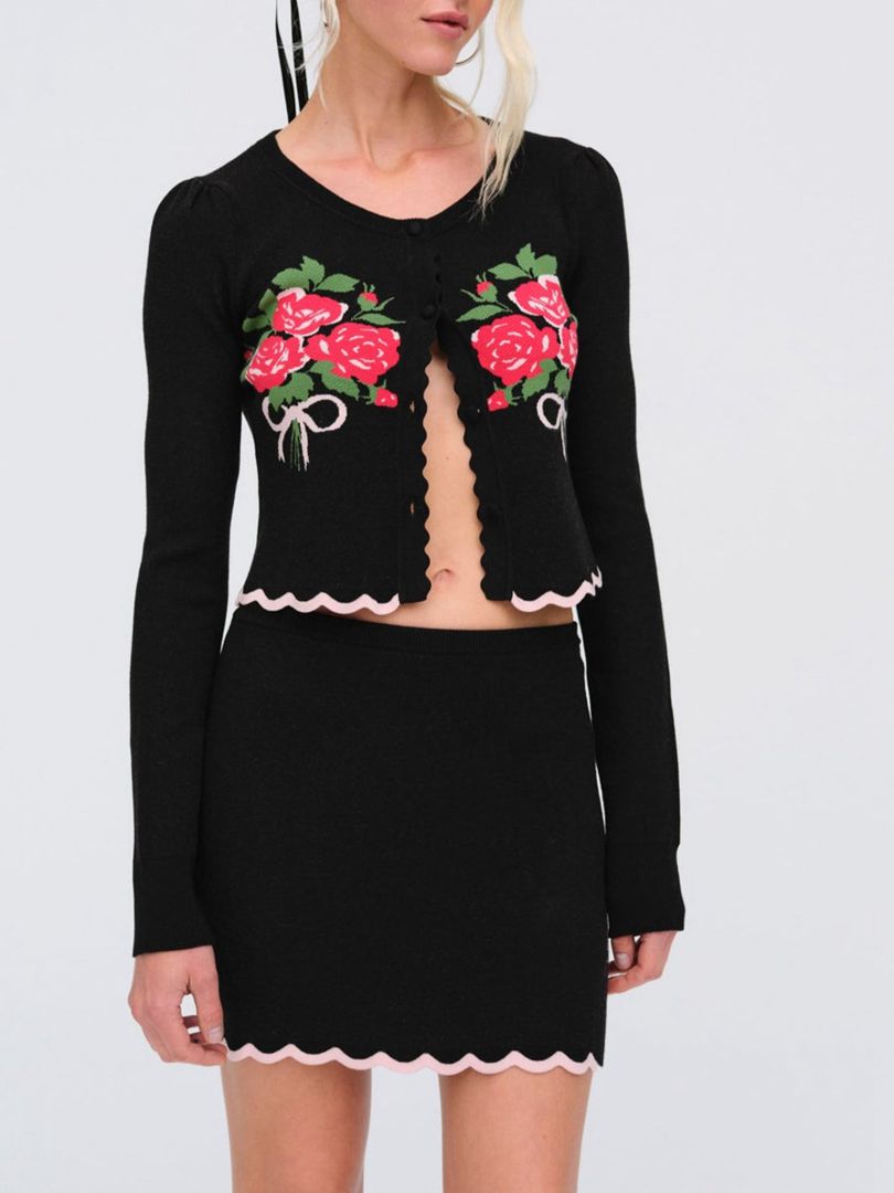 Black For Love & Lemons Donella Knit Cardigan | US-FRBK92567