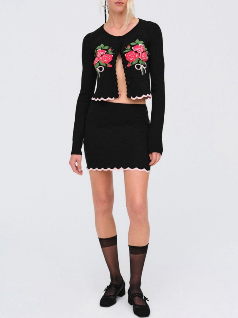 Black For Love & Lemons Donella Knit Cardigan | US-FRBK92567