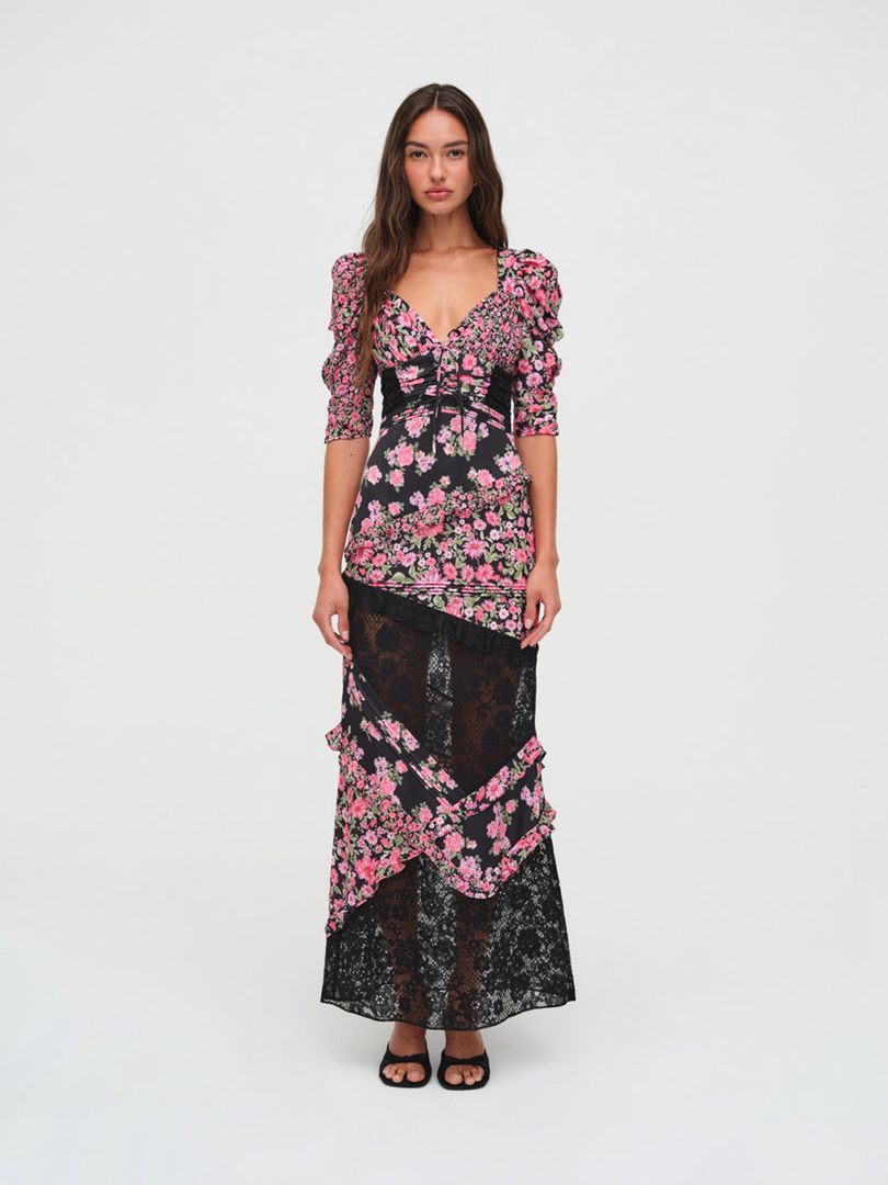 Black For Love & Lemons Emalyn Maxi Dress | US-SHDM96470