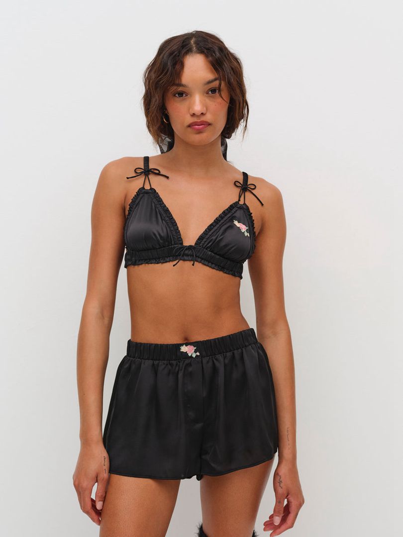 Black For Love & Lemons Everyday Rosebud Bralette | US-MRBT93127