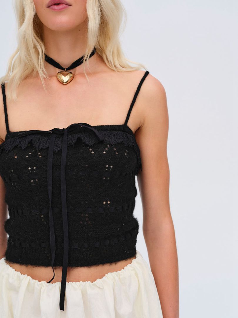 Black For Love & Lemons Jayla Knit Cami Top | US-ZFET92403