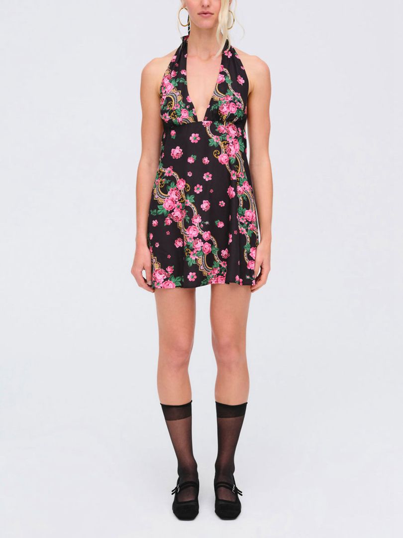 Black For Love & Lemons Justice Halter Mini Dress | US-PTEB38157