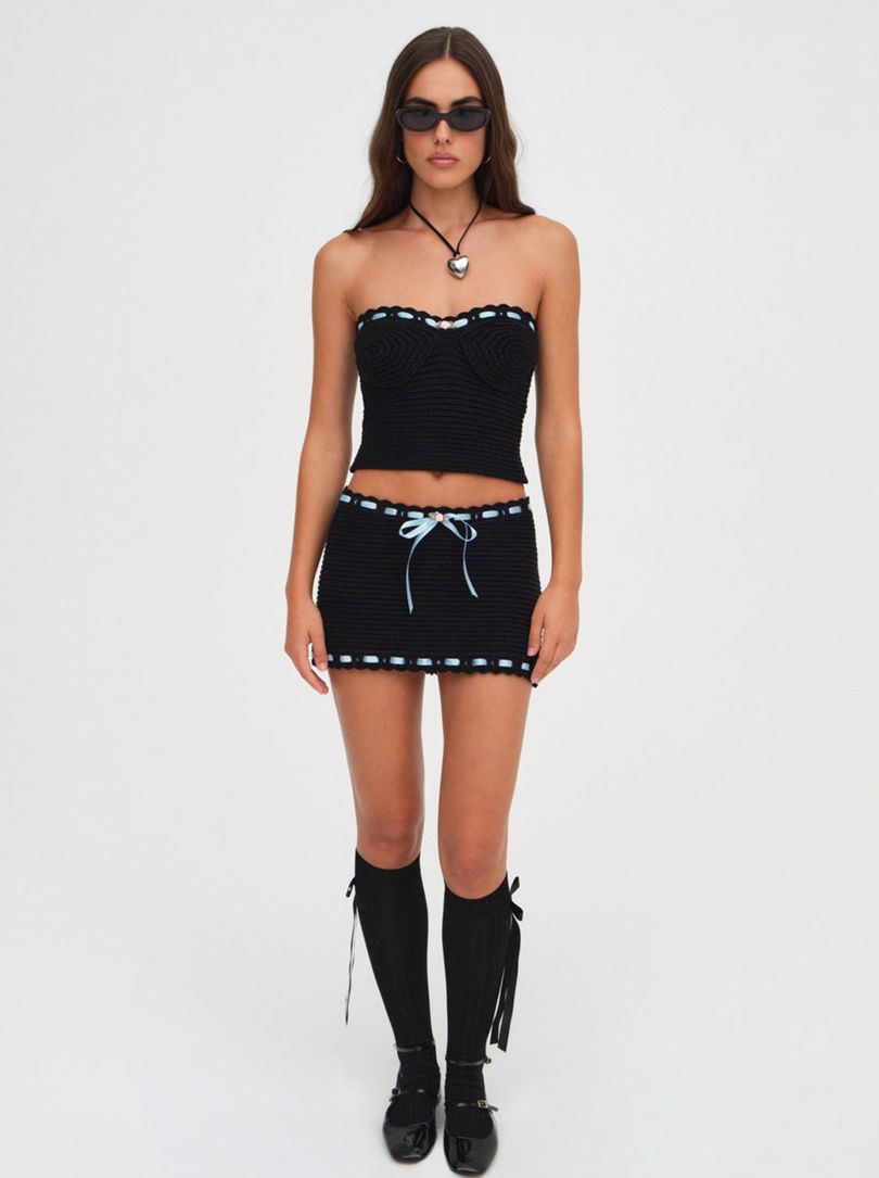 Black For Love & Lemons Kelsey Crochet Top | US-YCDO21905