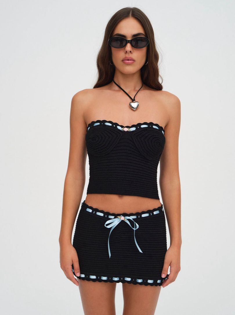 Black For Love & Lemons Kelsey Crochet Top | US-YCDO21905