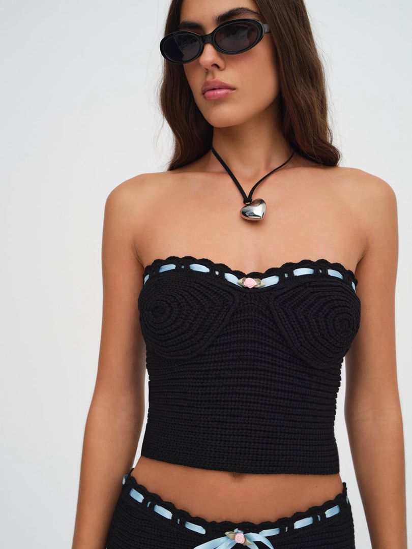 Black For Love & Lemons Kelsey Crochet Top | US-YCDO21905