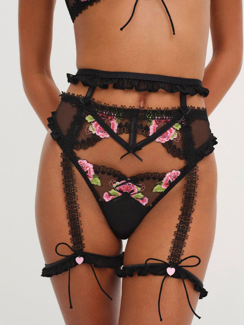 Black For Love & Lemons Love Garden Thong | US-VSLH32746