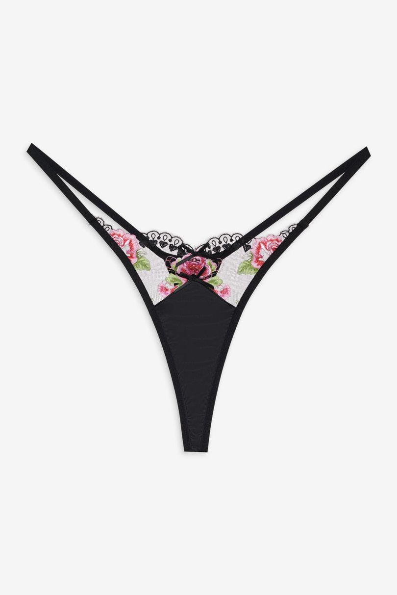 Black For Love & Lemons Love Garden Thong | US-VSLH32746