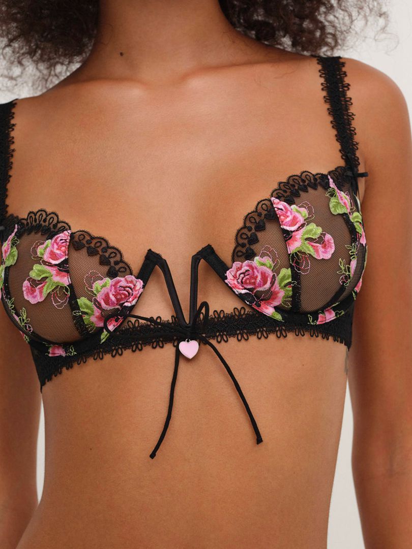 Black For Love & Lemons Love Garden Underwire Bra | US-GOFD16402