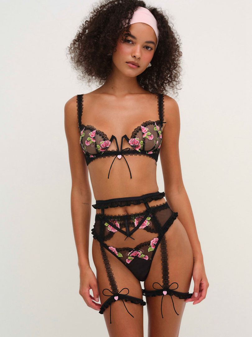 Black For Love & Lemons Love Garden Underwire Bra | US-GOFD16402