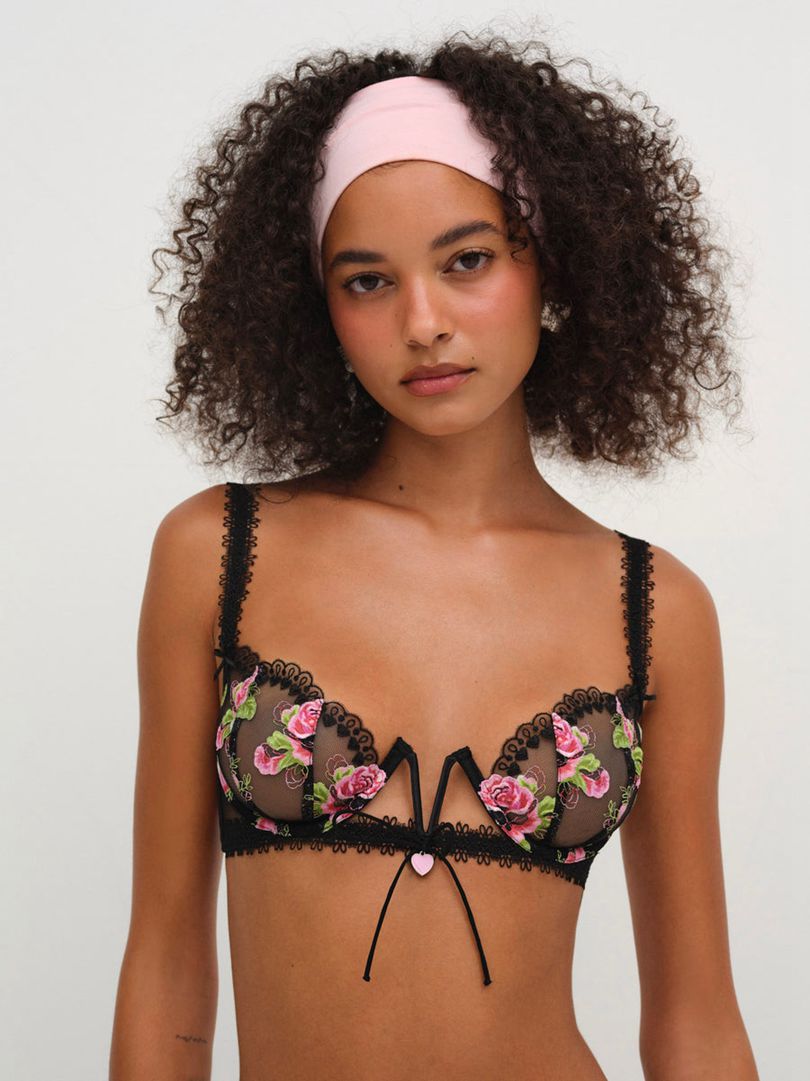 Black For Love & Lemons Love Garden Underwire Bra | US-GOFD16402