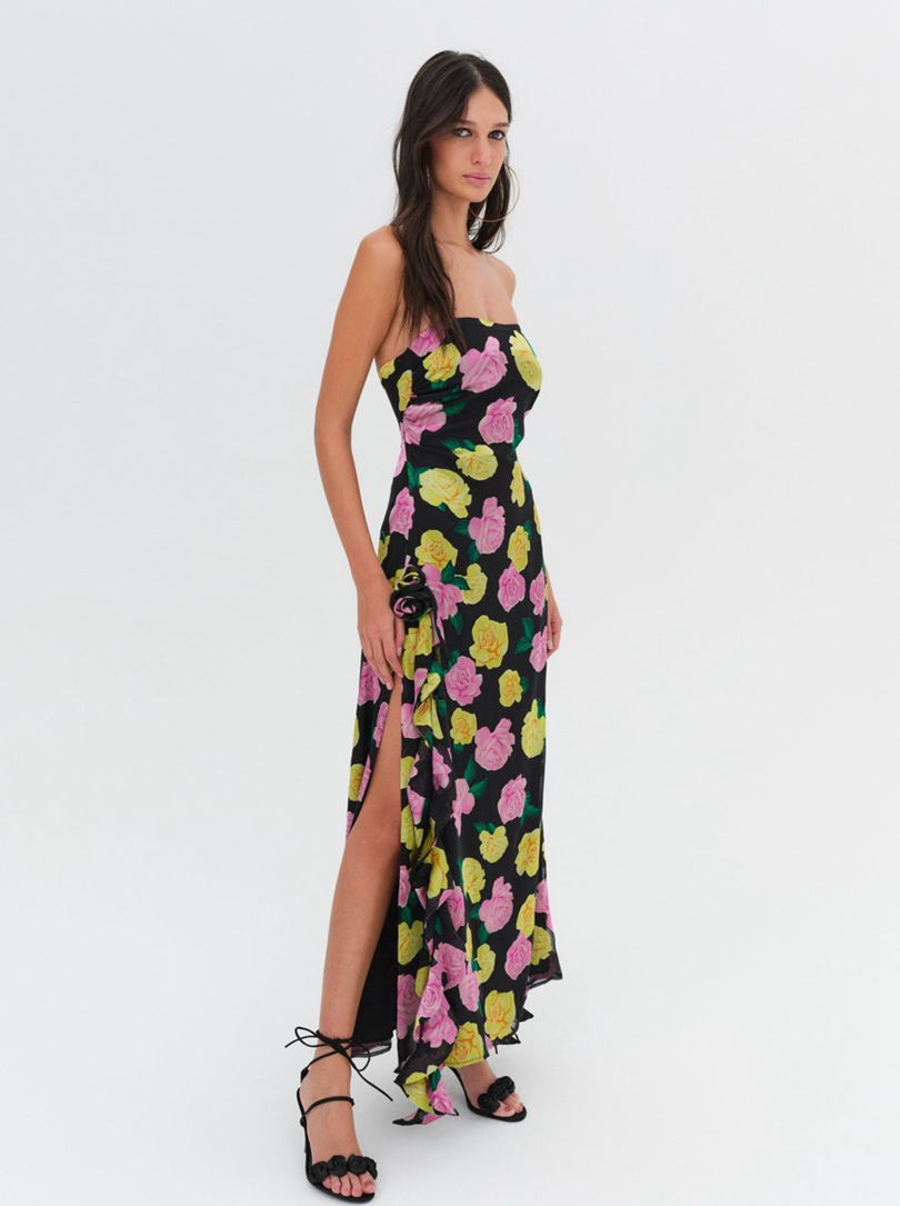 Black For Love & Lemons Madison Strapless Maxi Dress | US-KSPM80957