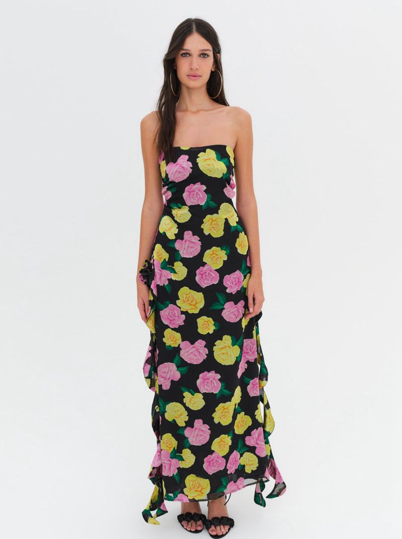 Black For Love & Lemons Madison Strapless Maxi Dress | US-KSPM80957