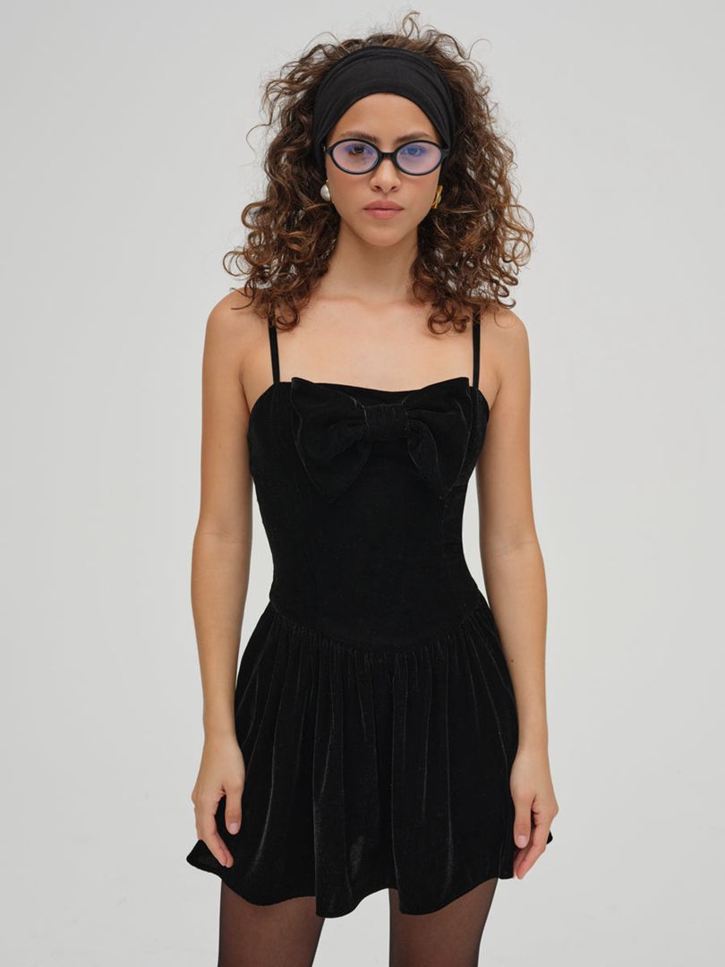 Black For Love & Lemons Martini Velvet Mini Dress | US-AOBJ52749