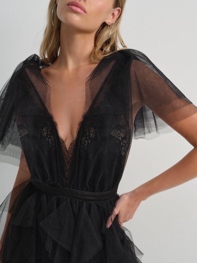 Black For Love & Lemons Maxine Gown Maxi Dress | US-TKGO90213